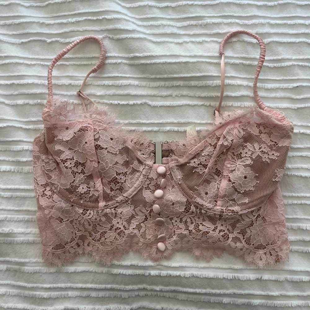 FOR LOVE & LEMONS Pink Faye Lace Longline Bra Top